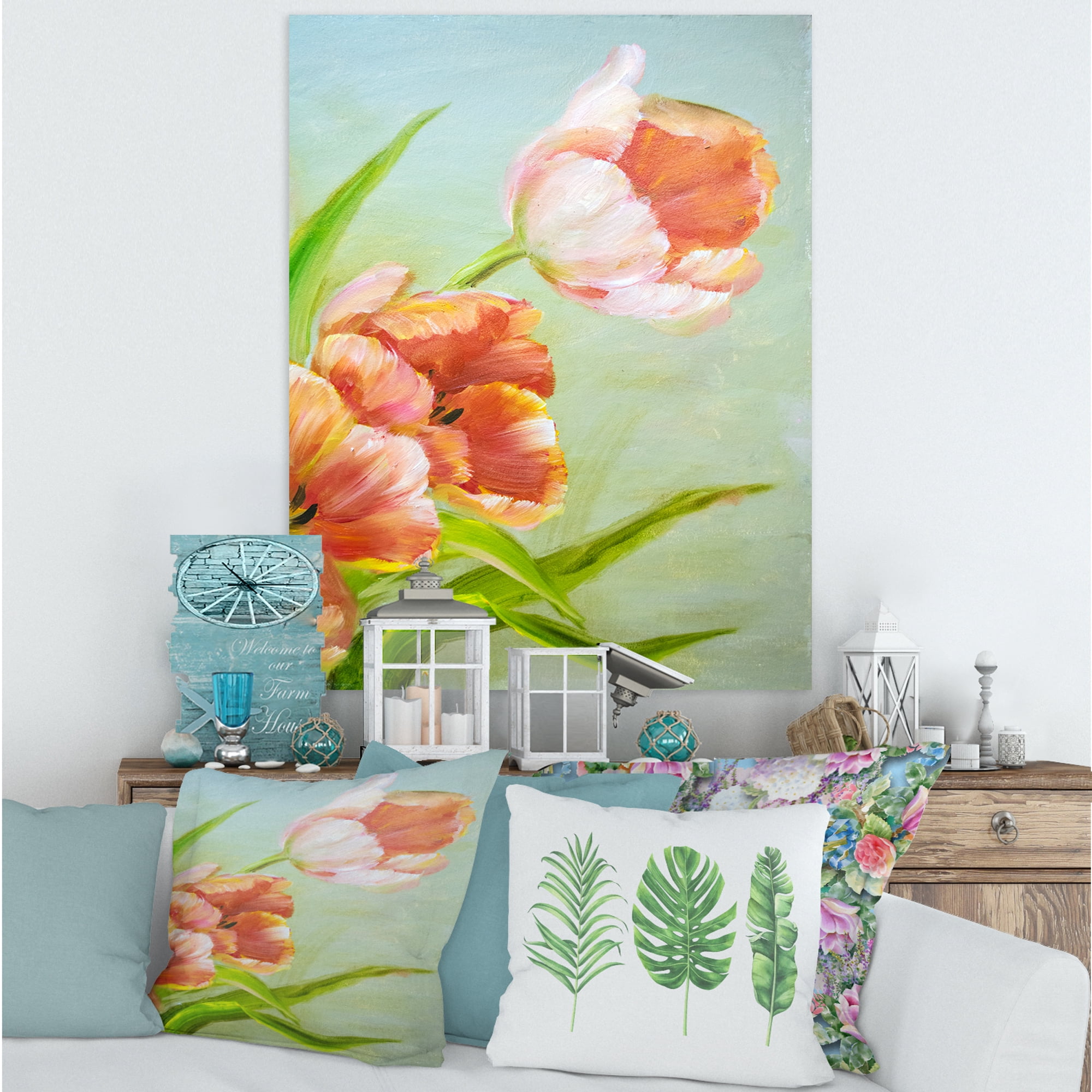 Designart ' Ancient Red Tulips Flowers I ' Traditional Canvas Wall Art Print