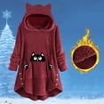 thumbnail image 2 of Chandail à Capuche Grande Taille pour Femmes avec Imprimé Chat Mignon et Poches à Boutons, 2 of 4