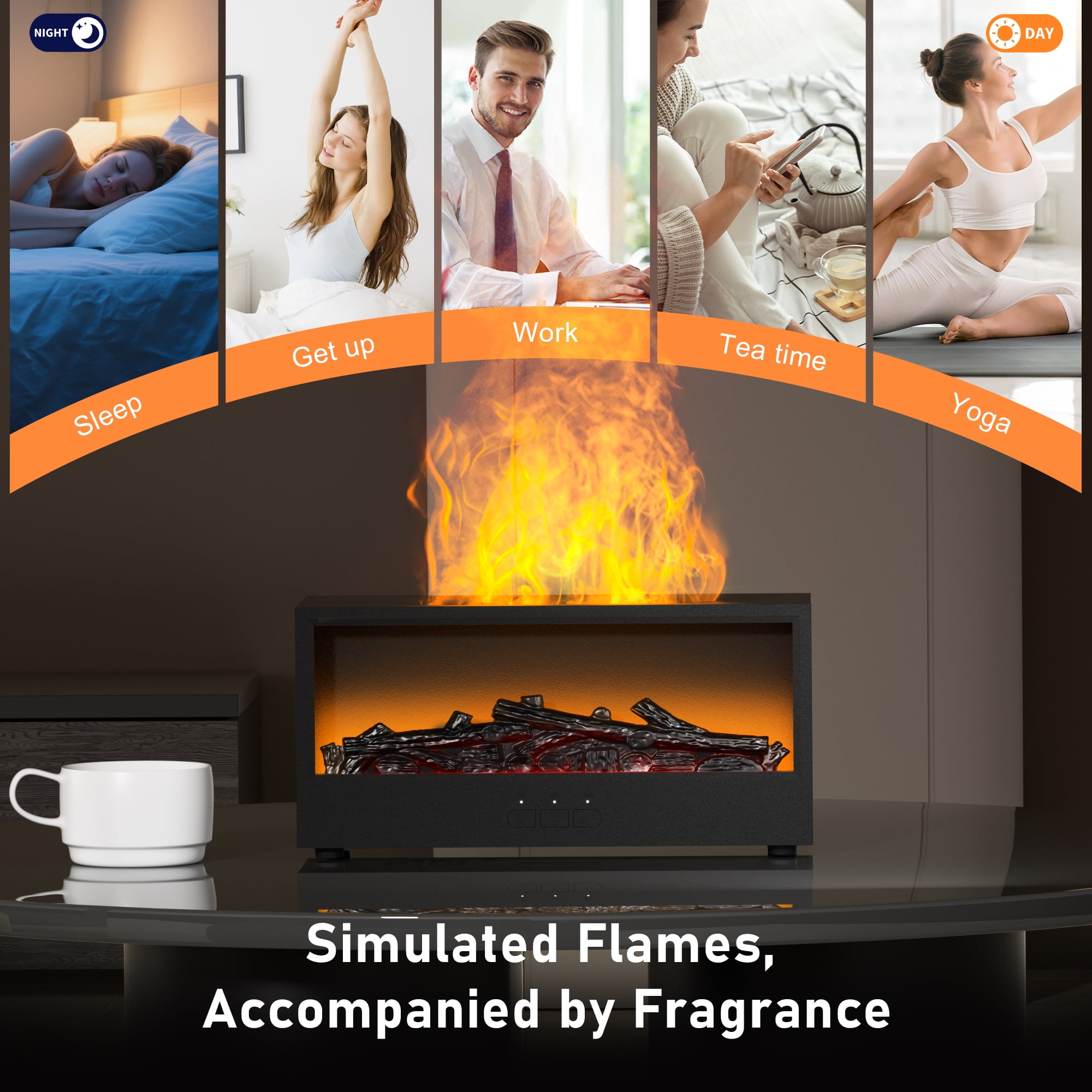 150ml Ultrasonic Aroma Humidifier & Essential Oil Diffuser with Remote Control, 7-Color Flame Effect, for Home Bedroom Office Black