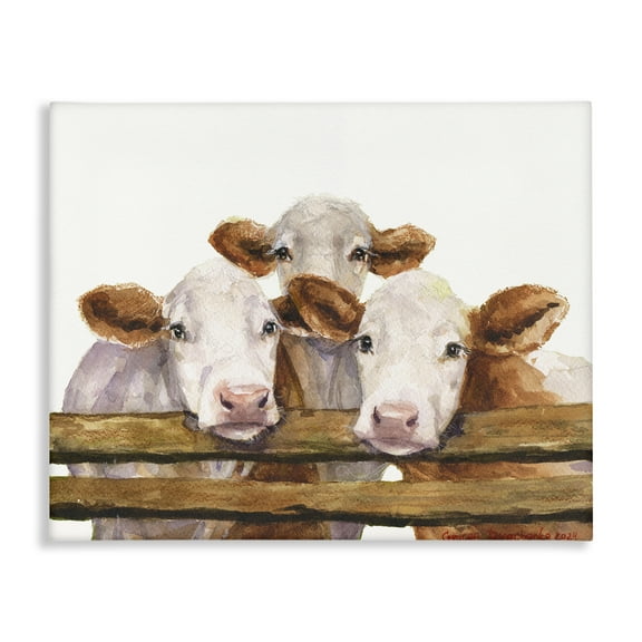 Stupell Industries Three Cow Friends Animals Painting Wrapped Canvas Art Print Wall Art, 20 x 16
