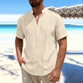 thumbnail image 2 of Manyulin Men Casual Henley Tee Shirt Big and Tall Short Sleeve Band Collar Summer Beach T-Shirt Textured Vacation Clothes, 2 of 7