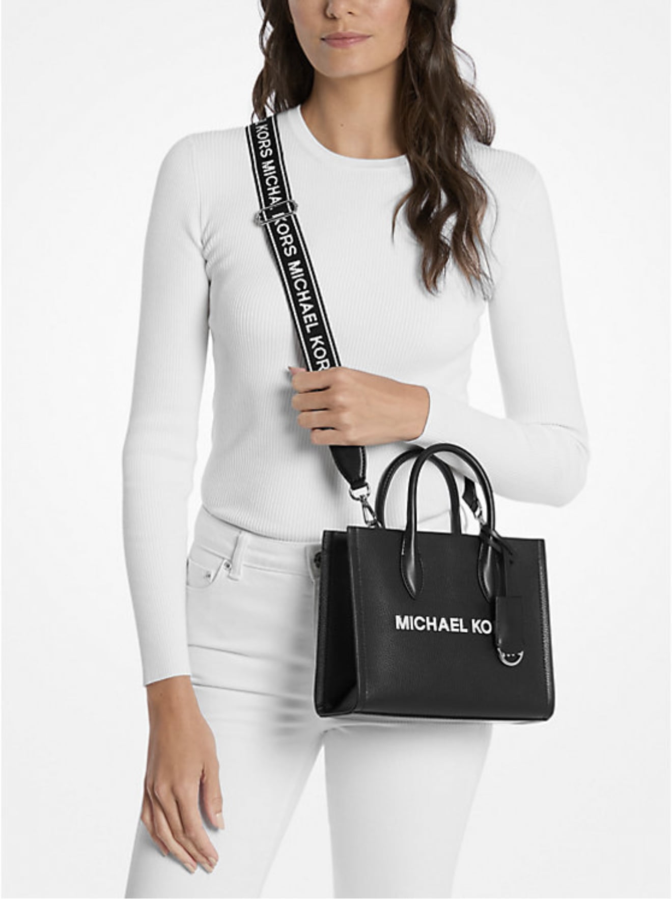 Michael Kors MK Mirella Small Pebbled Leather Crossbody Purse Bag Black