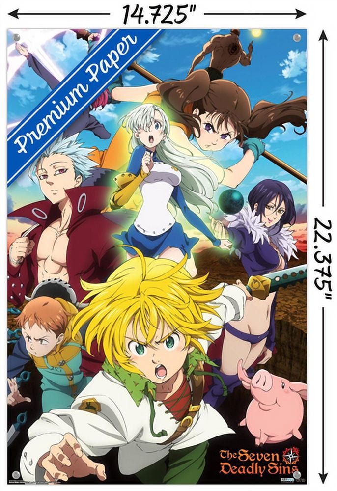 The Seven Deadly Sins: Season 3 - Key Art Wall Poster with Pushpins, 14.725" x 22.375"