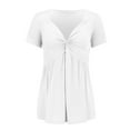thumbnail image 4 of Yigetop Low Cut Tops for Women, Womens Front Knotted V Neck Blouse T Shirt Short Sleeve Oversized Tunic Tops Summer Solid Pullover Tees Ruched Tops for Women White M, 4 of 9