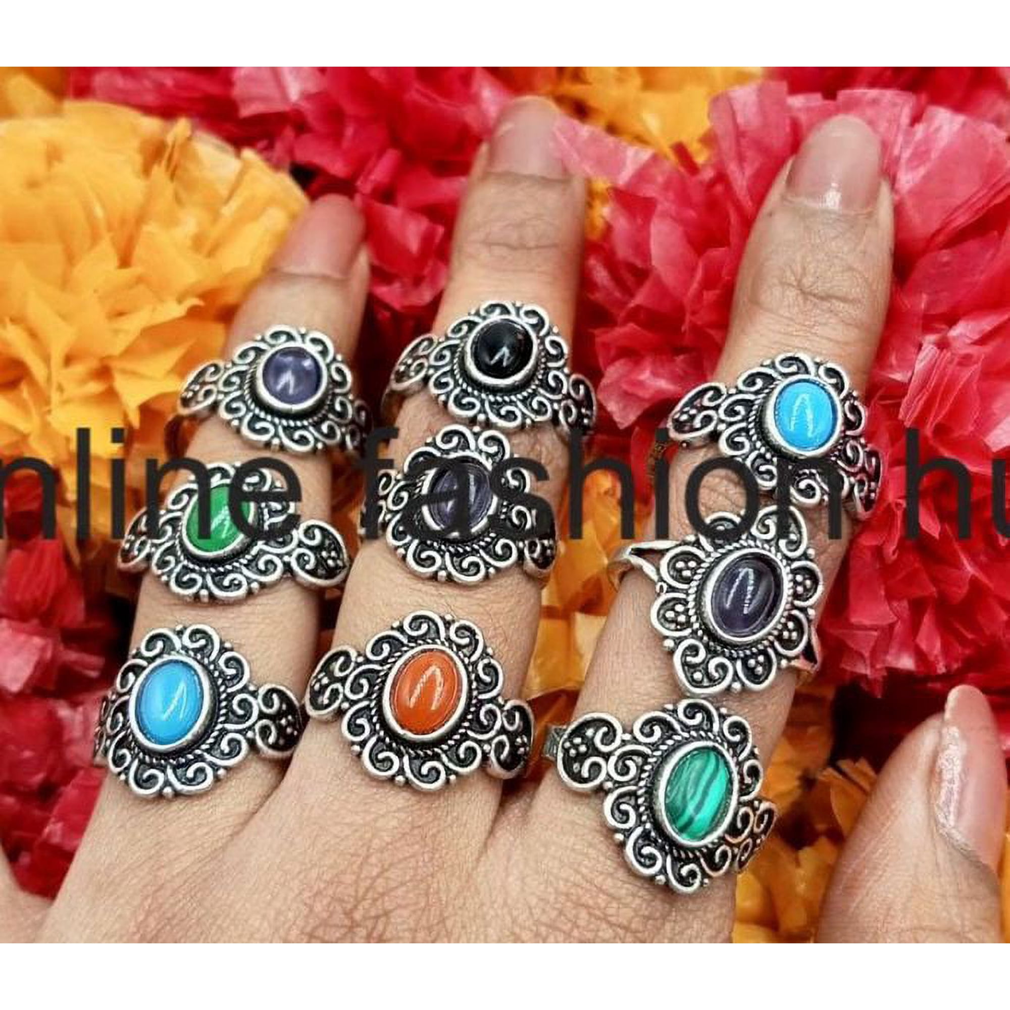 Amethyst & Mix Gemstone 925 Sterling Silver Plated Handmade 5pcs Ring