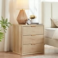 thumbnail image 5 of 23" Wide Nightstand Set of 2 with Charging Station, Modern Night Stand with 3 Fluted Dresser & Handle Storage Farmhouse Bed Side Table for Bedroom, Natural Oak, 5 of 9