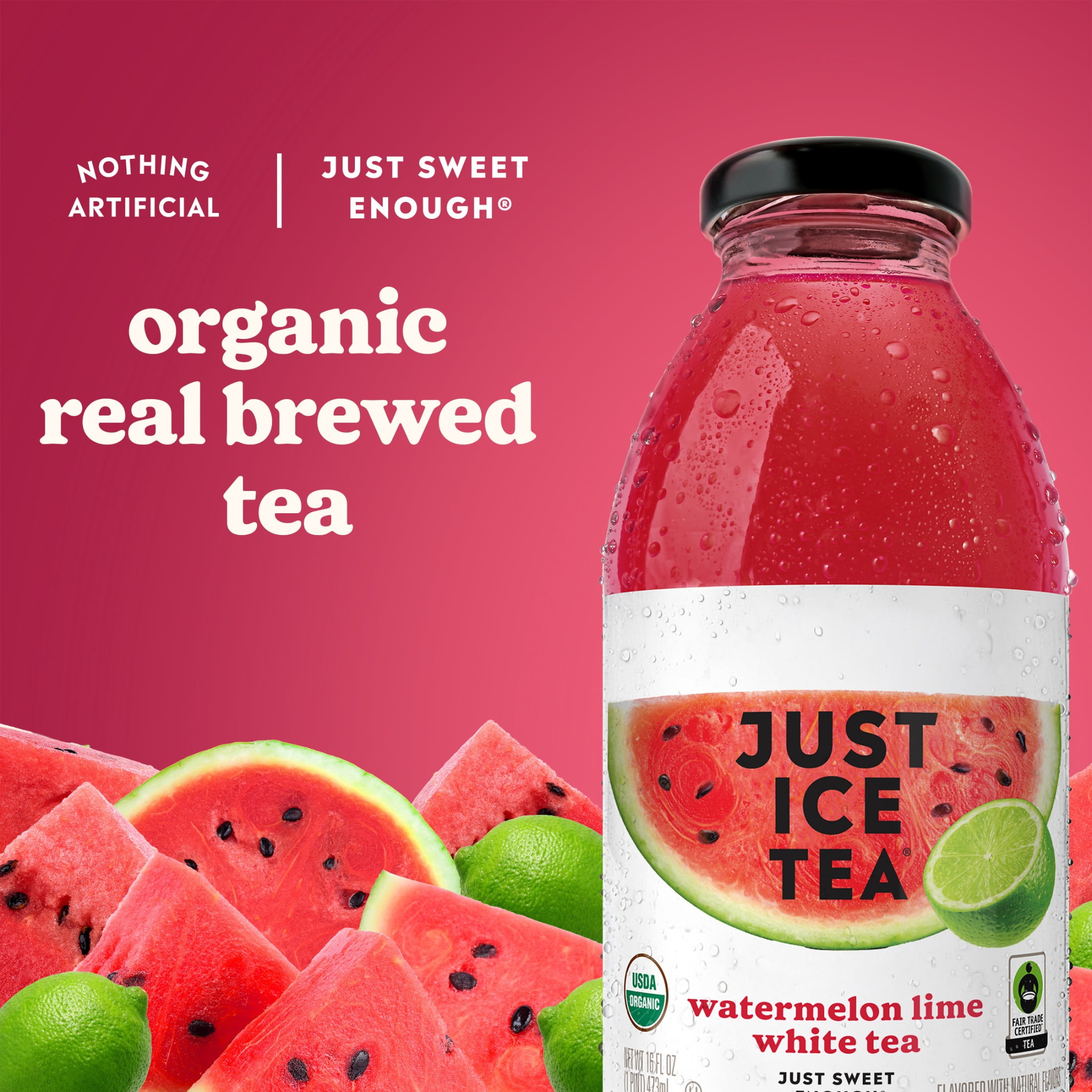 Just Ice Tea Watermelon Lime White Tea 16 fl oz glass