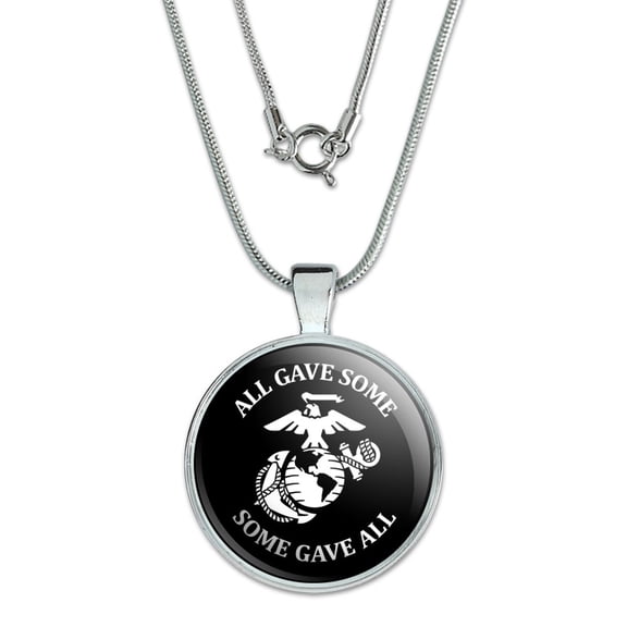 All Gave Some Some Gave All Marines USMC White on Black Officially Licensed 1" Pendant with Sterling Silver Plated Chain