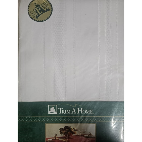 Trim A Home White Satin Stripe Fabric Tablecloth 60 x 102 Oblong Polyester