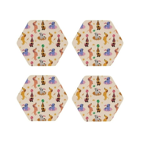 

Vsdgher Dogs In Different Poses Leather Coasters for Drinks Durable Drink Coasters 4 Set for Tabletop Protection Luxurious Home Décor and Housewarming Gift-Hexagon