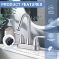 thumbnail image 4 of Wowow 4 in. Centerset Double Handle High Arc Bathroom Faucet with Drain Kit Included in Brushed Nickel, 4 of 8