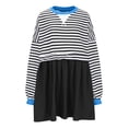 thumbnail image 4 of Npasoilc Fall Sweatshirt Dresses for Women Trendy Long Puff Sleeve Round Neck Pleated Ruffle Hem Patchwork Dresses Striped Printed Casual Loose Sweatshirt Dresses, 4 of 6