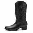 thumbnail image 1 of Men's Classic Embroidered Western Cowboy Boots – Vintage Distressed Mid-Calf Riding Boots with Pointed Toe Black/Brown, 1 of 6