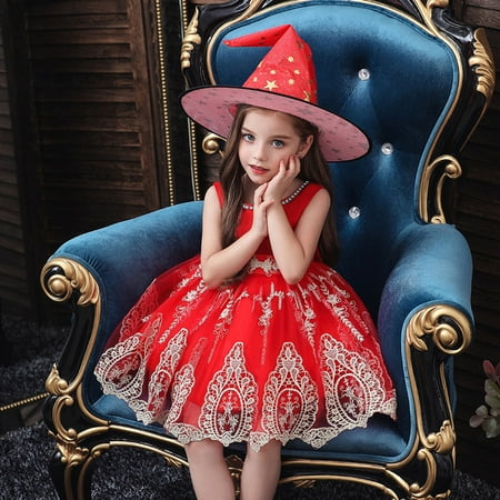 

Tejiojio Girls and Toddlers Soft Cotton Clearance Children s Princess Dress Halloween Embroidered Dress Dress+Hat Cosplay