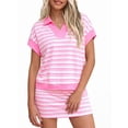 thumbnail image 3 of Jaimenalin Women'S Striped 2 Piece Outfits Skirt Set Short Sleeve Skort Workout Set Matching Lounge Sets Pink S, 3 of 8