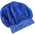 thumbnail image 3 of Gorro Gorro Gorro Satén Estiramiento Cuidado nocturno Ducha para el cabello de ala ancha Cuidado del cabello Uso Onda y rizo del cabello (Azul), 3 of 5