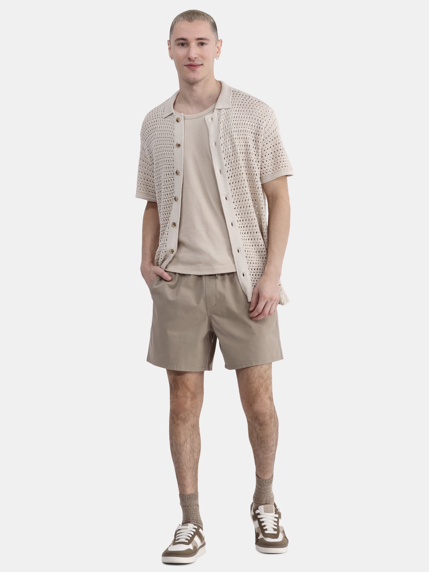 No Boundaries Men's & Big Men's Sweater Knit Polo Mesh Button Front Short Sleeve Shirt, Sizes XS-5XL