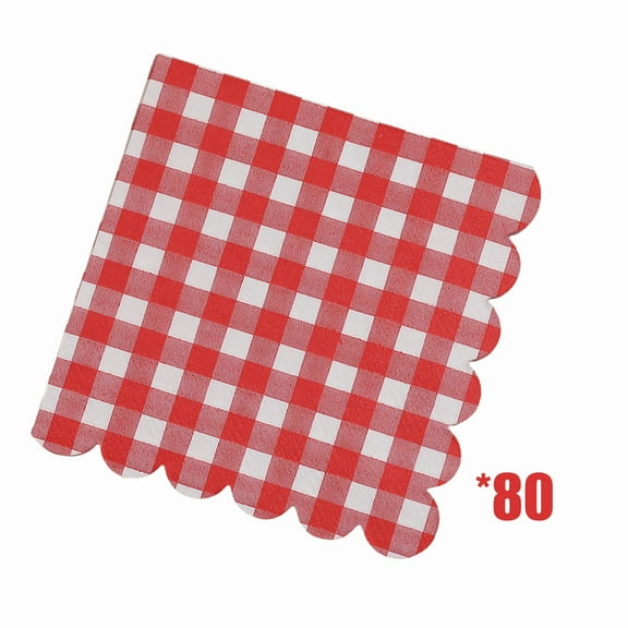 KOYPTL 80 Pcs Red Gingham Napkins Disposable-Red and White Checkered Paper Napkins-Scalloped Plaid Dinner Napkins for Baby Shower Picnic BBQ Birthday Wedding Party Supplies Xmas Decor