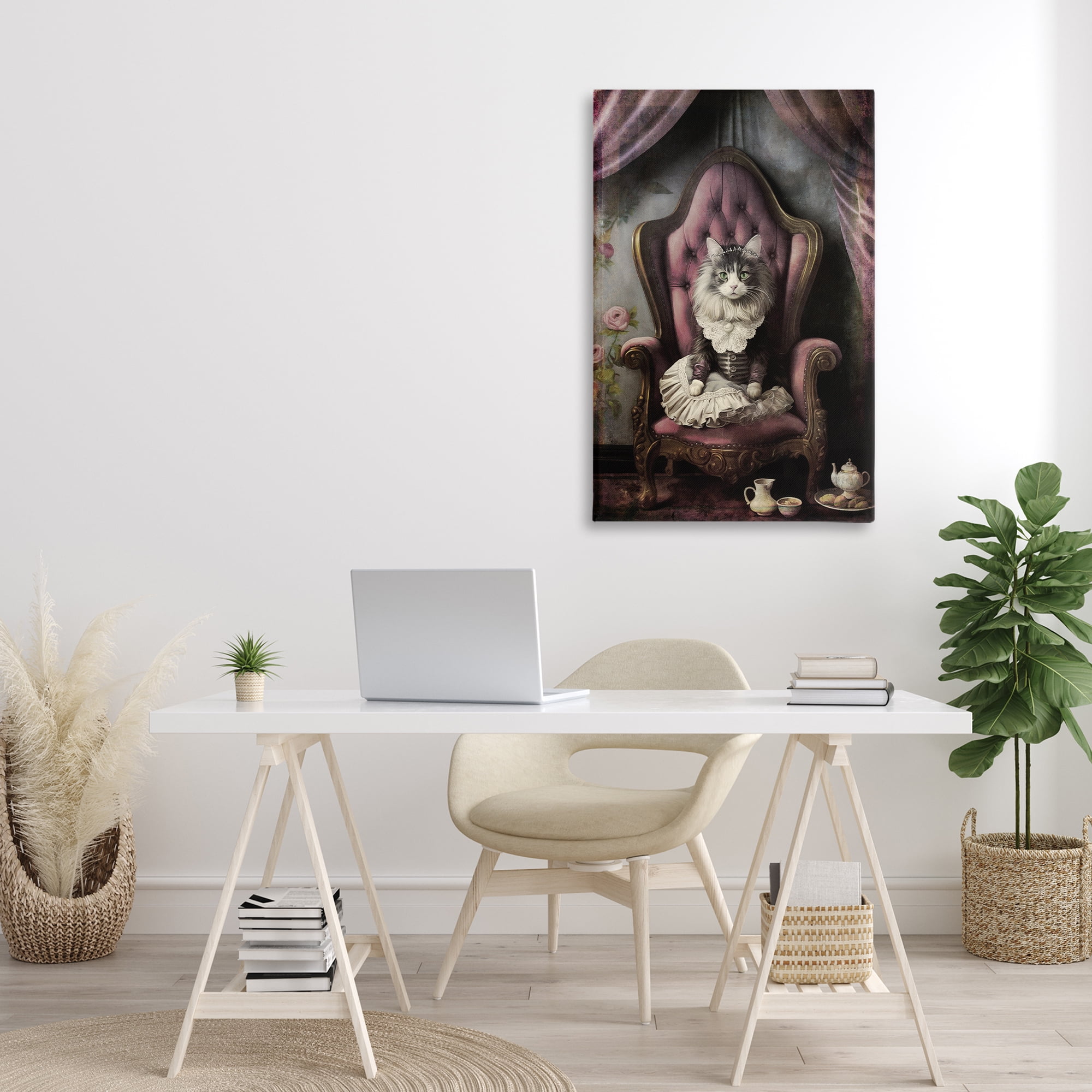 Stupell Industries Royal Cat & Tea Novelty Painting Gallery Wrapped Canvas Art Print Wall Art, 24 x 36