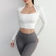 thumbnail image 1 of Camisas de Yoga para mujer, Tops cortos de gimnasia, Top deportivo de manga larga para gimnasio con almohadilla, camisetas transpirables para correr, ropa de entrenamiento y Yoga, 1 of 5