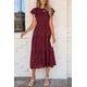 thumbnail image 3 of Vestido midi PRETTYGARDEN para mujer, floral, verano 2025, rojo vino, 3 of 9