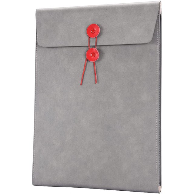 PU Leather A4 File Folder Document Holder Filing Envelope Project File Portfolio with String Tie Closure 3/4 Inch Expansion-Gray