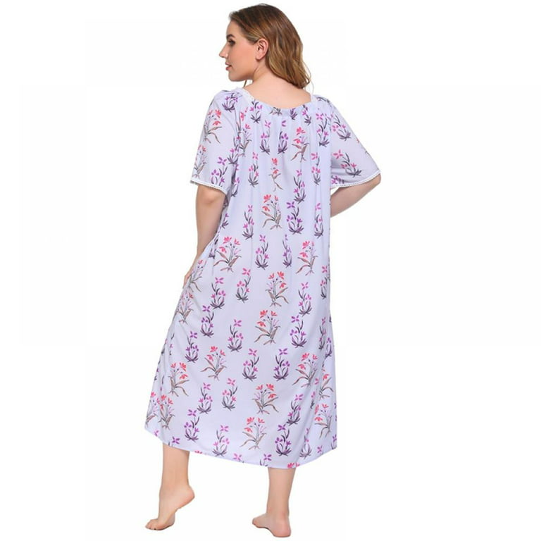 Baywell Womens Plus Size Nightgowns Sleepwear Short Sleeve Sleep Dress Maxi  Night Gowns, Purple, 4XL