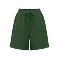 thumbnail image 4 of Shorts for Women Cotton Linen Bermuda Shorts with Pockets Elastic Waist Knee Length Casual Athletic Walking Shorts Army Green S(S), 4 of 5