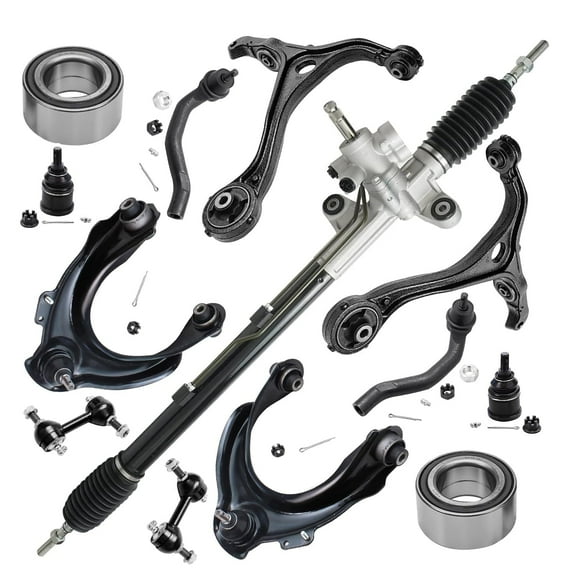 Detroit Axle - 14PC Complete Power Steering Rack & Pinion, Front Upper Lower Control Arms w/ Ball Joint, Sway Bars, Outer Tie Rods, Wheel Bearings Replacement for 2003-2007 Honda Accord 4 Cyl.