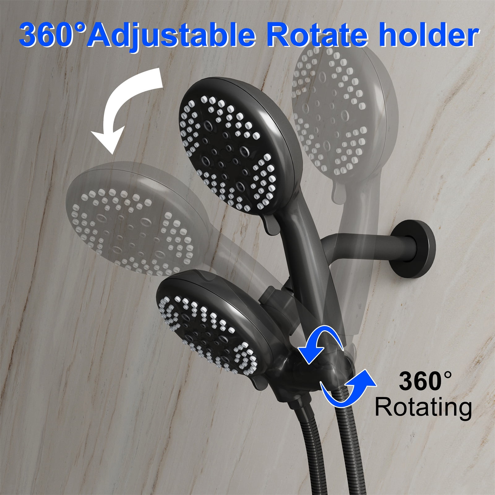 ANGELES HOME Bathtub Shower Faucet Set with Tub Spout, 3-in-1 Dual Shower Head System with Handheld Spray Combo, 5-Mode, Valve Trim Kit, Matte Black