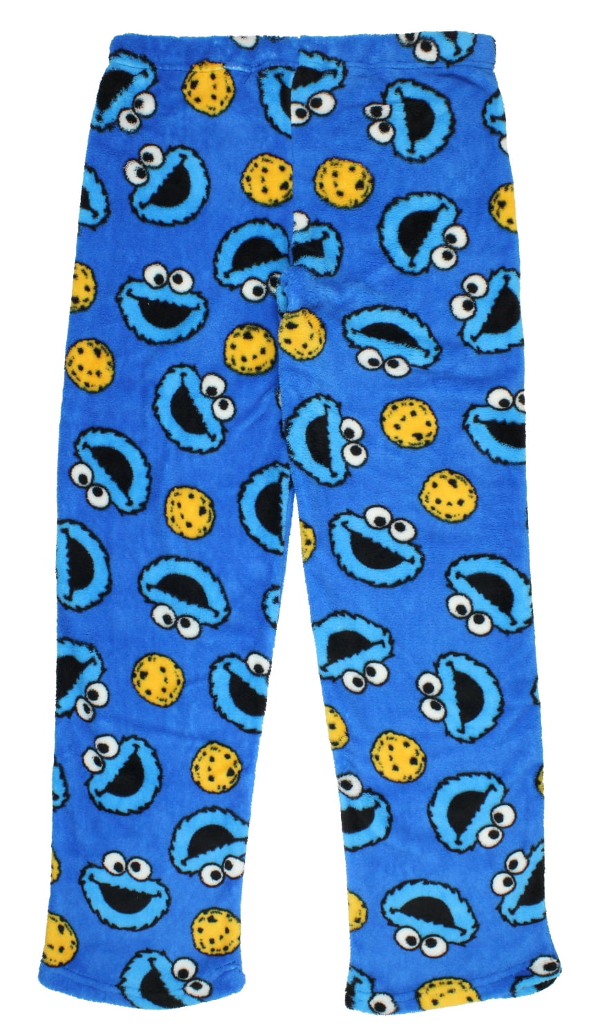 Sesame Street Cookie Monster Mens Christmas Holiday Santa Plush Minky  Fleece Pajama Pants (Medium, Blue)