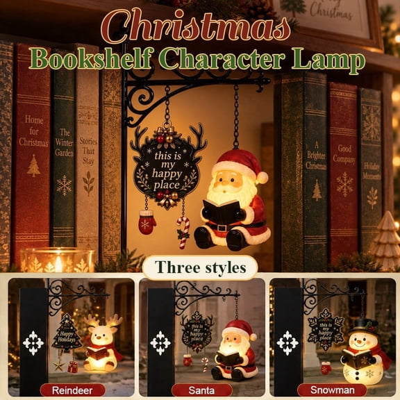 ZENVIVE Santa Claus Bookshelf Lantern, LED Christmas Hanging Reading Figurine Light with Metal Bracket, Battery Operated, Warm Eye Caring Glow, Christmas & Book Nook Decor