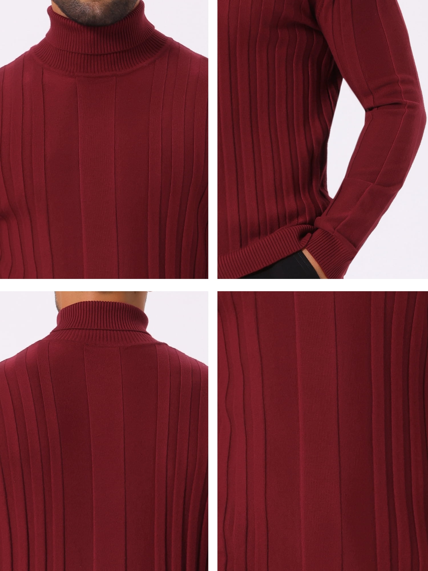DARING DIVA Men's Solid Turtle Neck Warm Knitted Pullover Sweater S Red