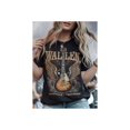 thumbnail image 1 of Rock Style, Guitar and Wings Print Black T-Shirt, Washed Round Neck Short Sleeve, Spring Summer Loose WoTop, 1 of 7