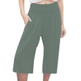 thumbnail image 3 of Capri Pants for Women Summer Casual Cotton Linen Elastic Waist Wide Leg Loose Fit Cropped Pants with Pockets, 3 of 6
