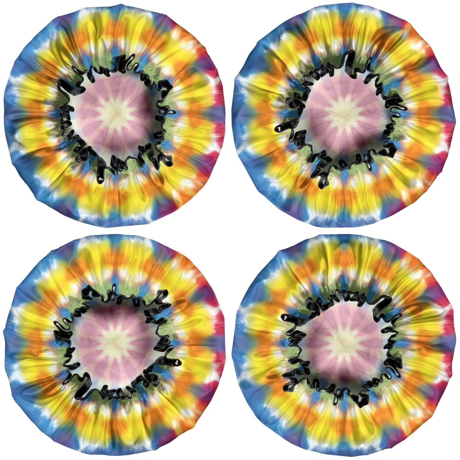 Shower Caps,Colorful Rainbow Tie Dye Spiral Pattern Waterproof Shower Cap for Women 4 Pieces,Double Reusable Hair Cover for Shower PEVA Elastic Stretch Hem