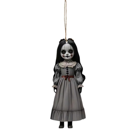 Cheapark 30CM Halloween Iron Scary Doll Hanging Ornament Spooky Metal Doll Pendant Outdoor Yard Hanging Decor Creepy Ghost Doll Wall Hanger For Halloween Party Porch Dec