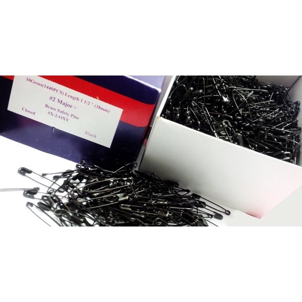 Safety Pins Black Safety Pins Size 2 Length 1 1/2" (50 Pins / Bag