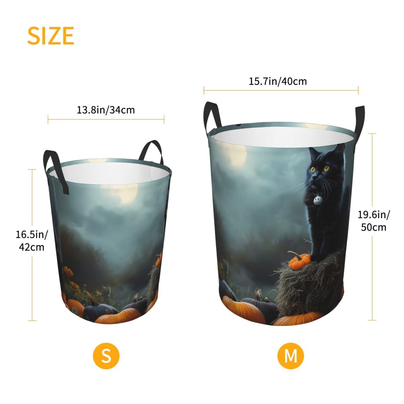 Large Laundry Basket with Handles - Halloween Pumpkin Black Cat A Kids Baby Dirty Clothes Laundry Hamper for Bedroom Aesthetic