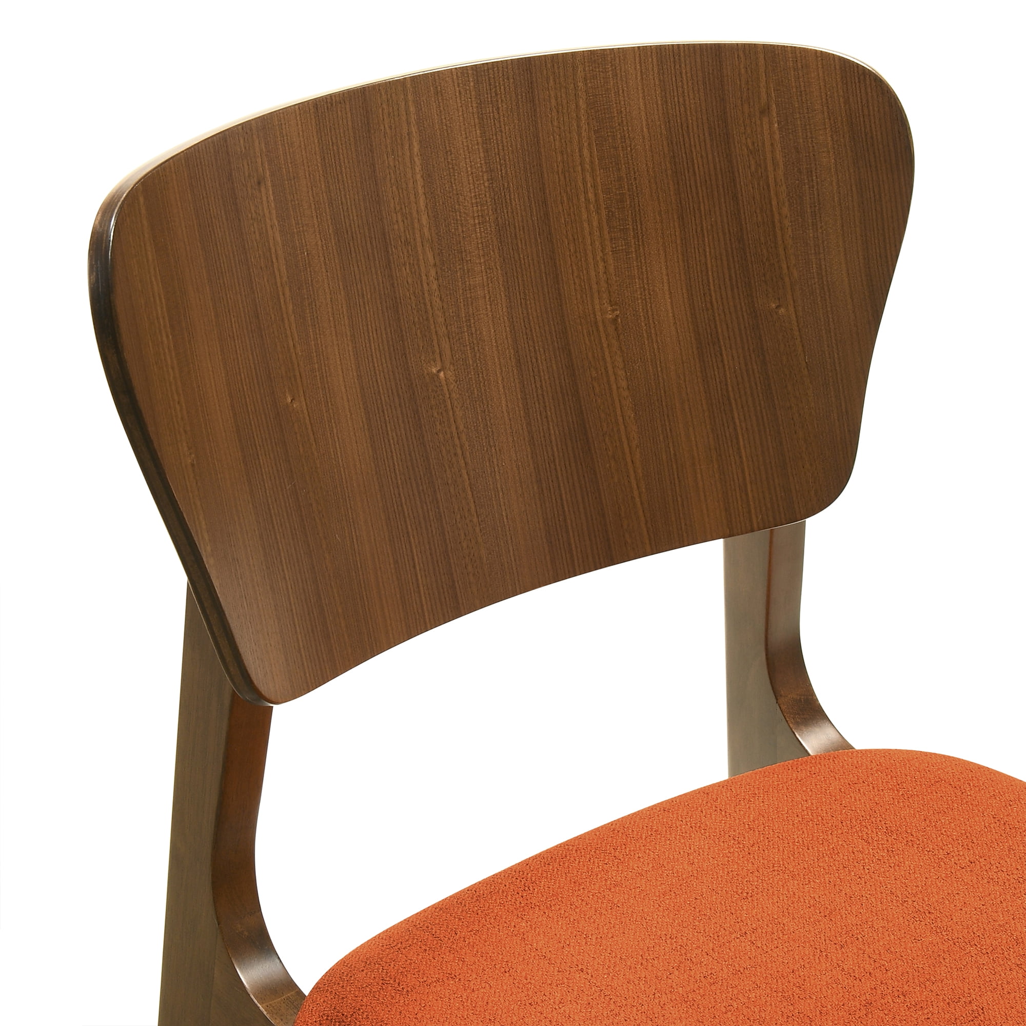Kalia Wood Dining Chair in Walnut Finish with Orange Fabric - Set of 6