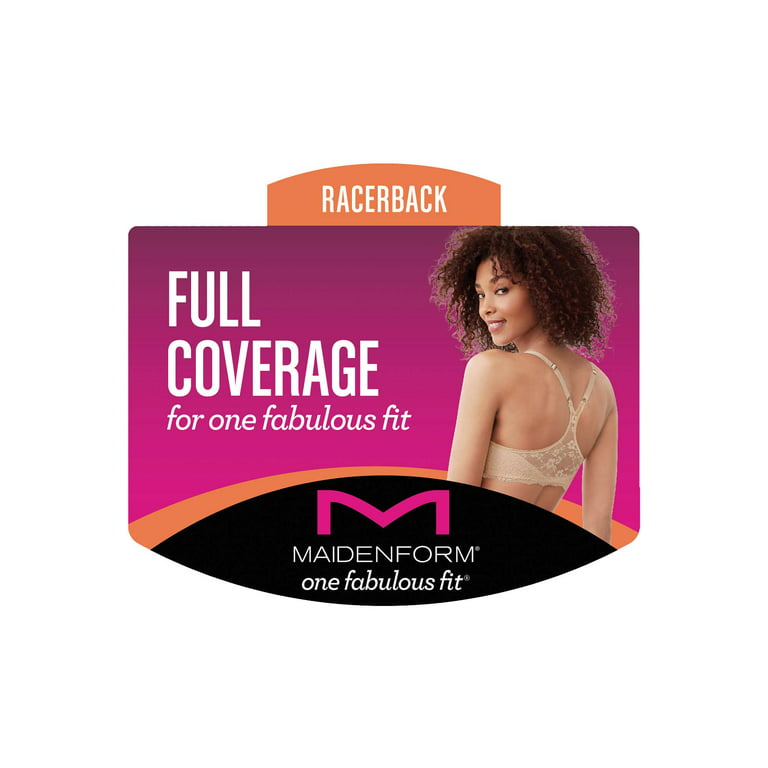 Maidenform Womens One Fab Fit Extra Coverage Lace T-Back Bra(07112)-White-36C  at  Women's Clothing store