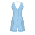 thumbnail image 5 of Simua Womens Summer Blazer Vest 2 Piece Sets V Neck Sleeveless Button Down Waistcoat and High Waisted Work Suit Short Set, 5 of 9