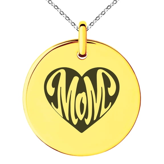 Rose Gold Stainless Steel Love of Mom Small Medallion Circle Charm Pendant Necklace