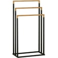 thumbnail image 6 of MyGift Freestanding 3-Tier Black Metal and Bamboo Bath Towel Bar Rack, 6 of 7