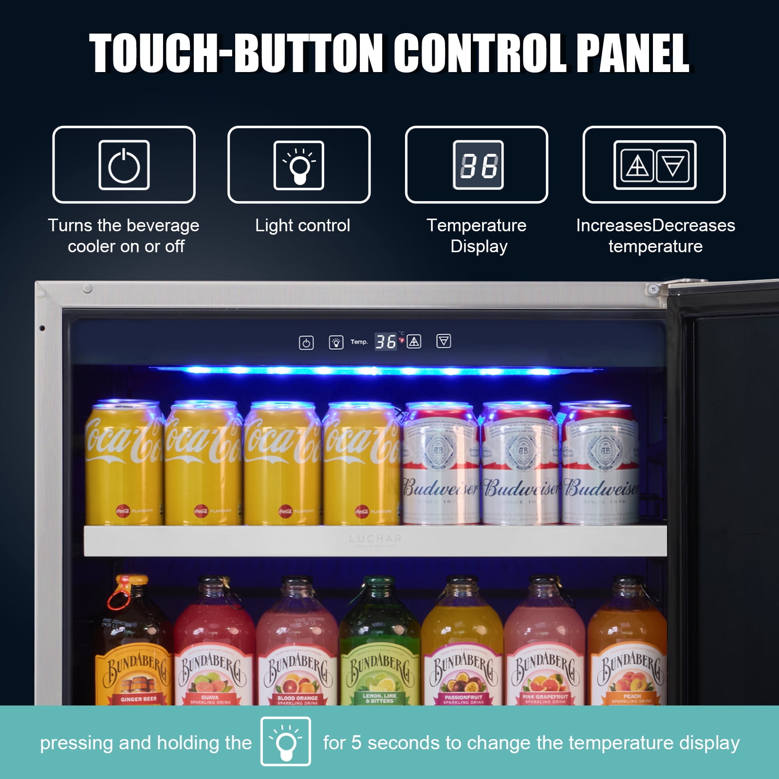 Luchar 24 Inch Beverage Refrigerator, Stainless Steel Door Outdoor Fridge Holds 164 Cans