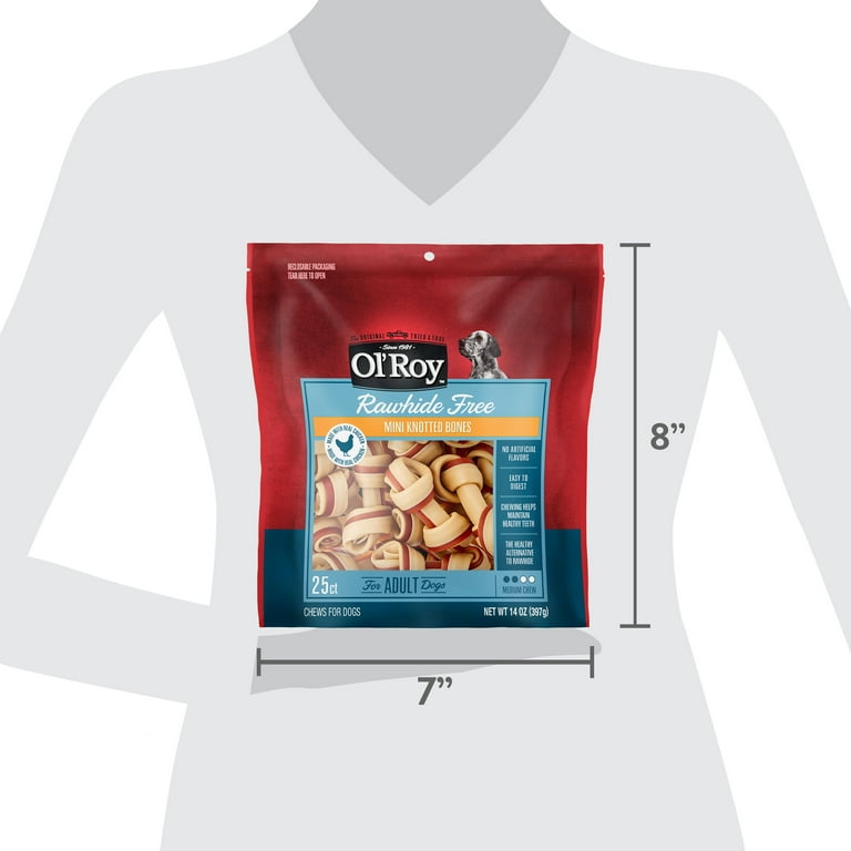 Ol Roy 2.5 Rawhide Free Mini Knotted Chicken Flavored Bones Chews for Dogs 14 oz 25 Count