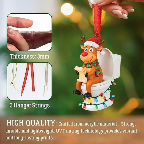 Adorno Navideño para Inodoro | Recuerdo de Gorro de Papá Noel Acrílico para Inodoro | Decoración Divertida para Baño | Decoración Navideña para Tapa de Inodoro | Adorno Único para Árbol de Navidad |