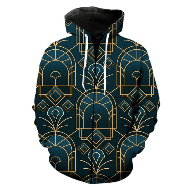 Sudadera con capucha y cremallera para hombre, con estampado geométrico abstracto, divertida, informal, de manga larga, con estampado 3D, unisex