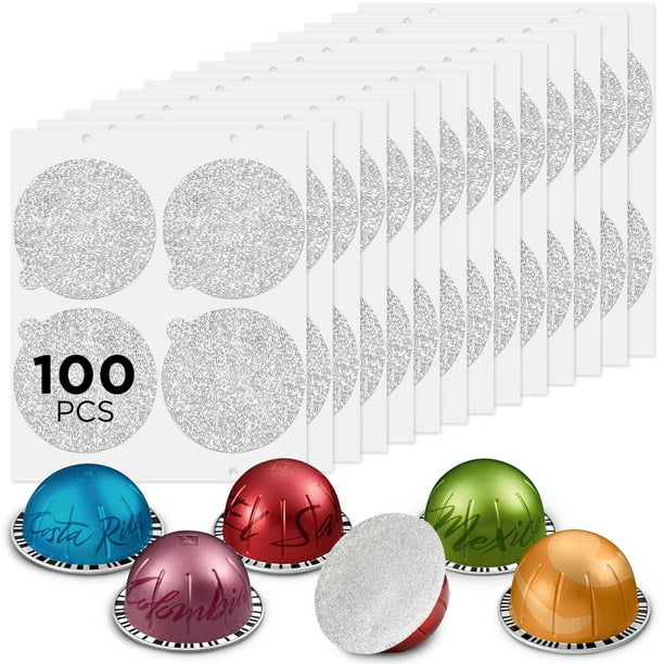 Tapas de aluminio para cápsulas reutilizables CAPMESSO Vertuo, 100 unidades/paquete