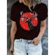 thumbnail image 1 of [Stretch Fit] Women's Casual Crew Neck T-Shirt with Creative Bell Deer Print, Fashionable Short Sleeve Top, Cotton 95% Spandex 5%, Medium Stretch Knit Fabric, all-Season Comfort Fit, Ladies T Shirts, 1 of 6